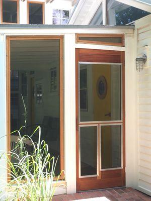 Finished, framed openings, screened, and installed client's hand made patio door