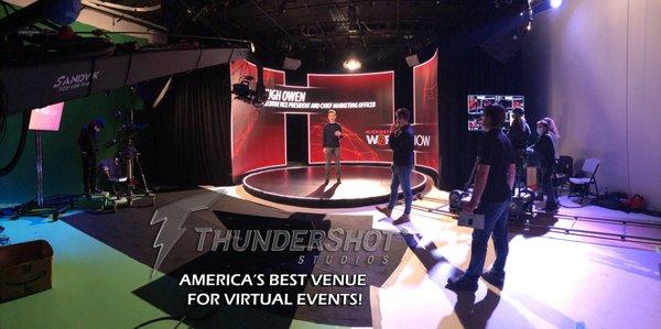 ThunderShot Studios Curved LED Wall.  Virtual Event stage.