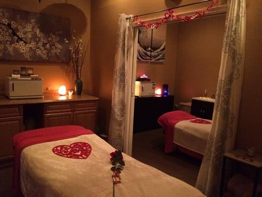 Beautiful massage rooms for couples, very relaxing environment to help ease mind and release tension