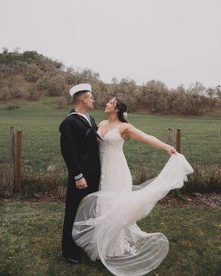 Tailored dress on wedding day