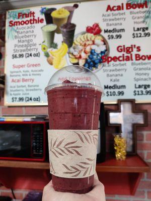 Acai Berry Smoothie - with banana, apple juice, strawberry, and blueberry! Excellent!