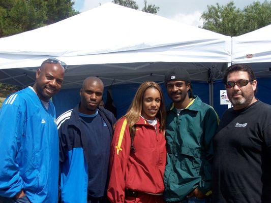 Dr. Danny Varela with World Record Holder, and 3x Olympian Mike Powell.  Hasan K. McCullough, Carol Rodriguez, Obea Moor 400m