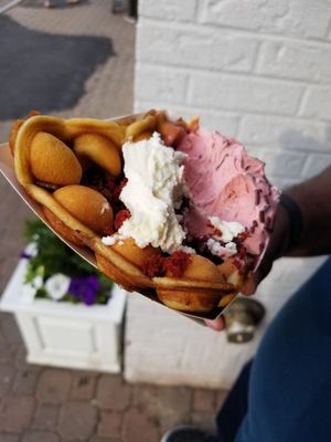 Red Velvet in a waffle cone