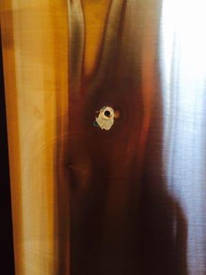 Hole in fridge door where handle was on the wrong side of the door.