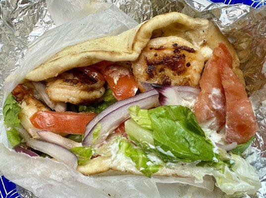 Shrimp Souvlaki Pita