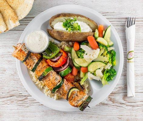 Grilled Salmon Kabob and Grilled Vegetable Kabob Combo