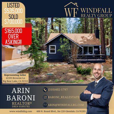 Represented Sellers for $165,000 OVER ASK for their home in Big Bear Lake!