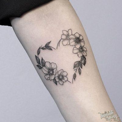 Fine Line Heart Wreath Tattoo