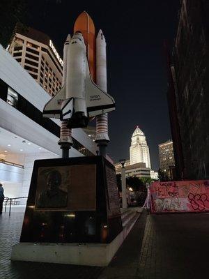 Replica of the Space Shuttle Challenger... With LA's City Hall in the background