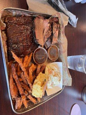 Ribs and brisket with yummy sweet potato fries!!! So good.