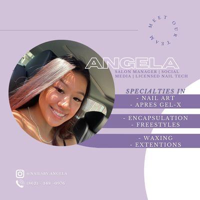 Meet Angela! Salon manager and runs the social media for the business. She has experience of 4+ years and can do whatever you show her!