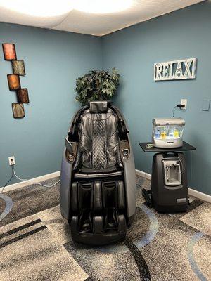 Oxygen therapy and state of the art massage chair are just some of the options available