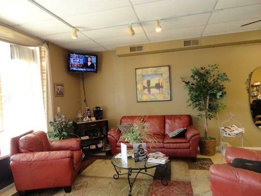 Our waiting area always has free coffee and bottled water.