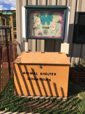 Donations box outside, always open for donations.