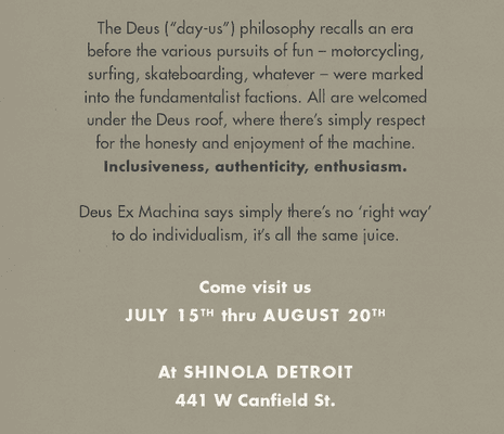 Deus Ex Machina Philosophy - Now Open, Pop Up Shop in Detroit - mens fashion and active wear - Limited Time Only!