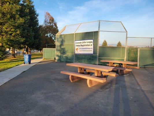 Picnic tables at softball field