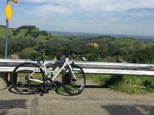 Ruby Specialized bike at top of Cantelow Road hill