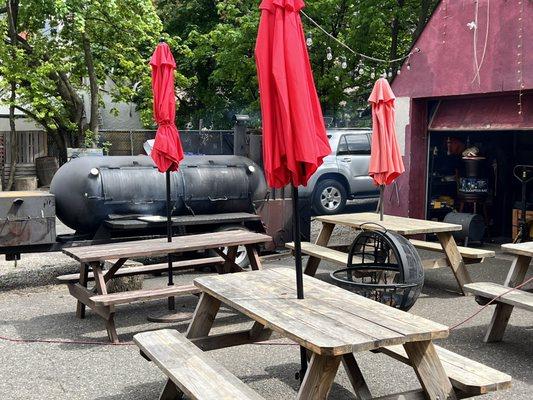 Outdoor sitting area and smoker