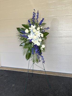 Spray for funeral blue and white