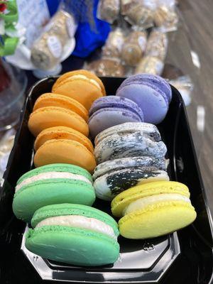 Macaroons: mango , guava, cookies n cream , lilikoi and Ube