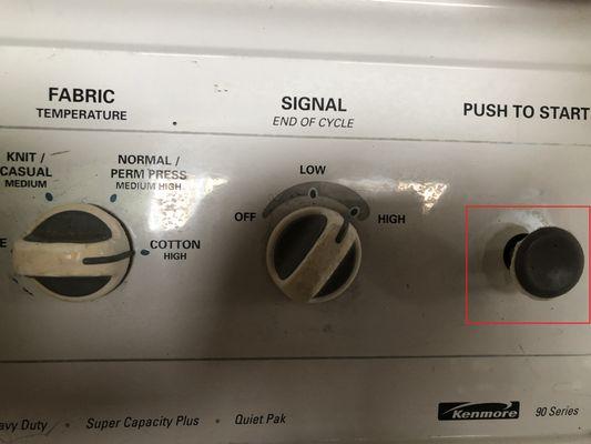 knob on right has been broken.  There was a white surround on it and no trace of that in my laundry room.  What happened to it