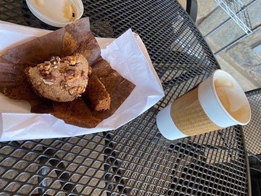 Gluten free banana nut muffin and vanilla latte