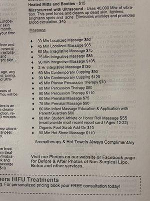 Massage prices