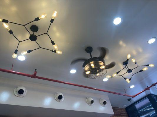 Beautiful lights on the ceiling at Pick A Bagel!