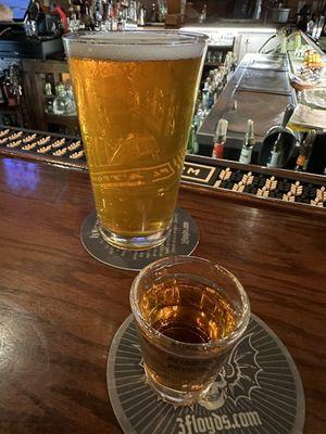 Shot of Old Grand-dad and Zombie Dust IPA