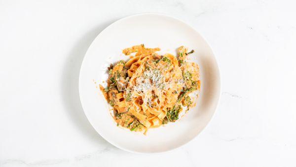 Creamy Chipotle fettuccine with broccolini