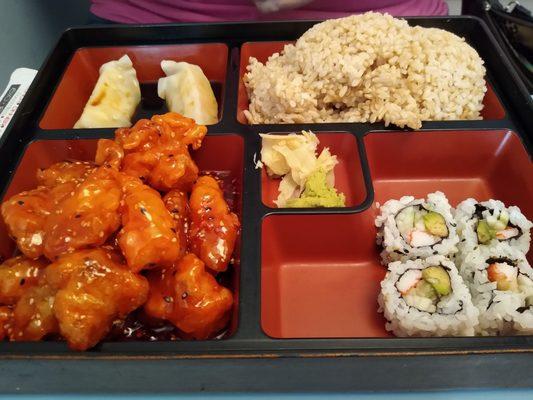 Sesame Chicken Bento Box, also came with miso and a side salad