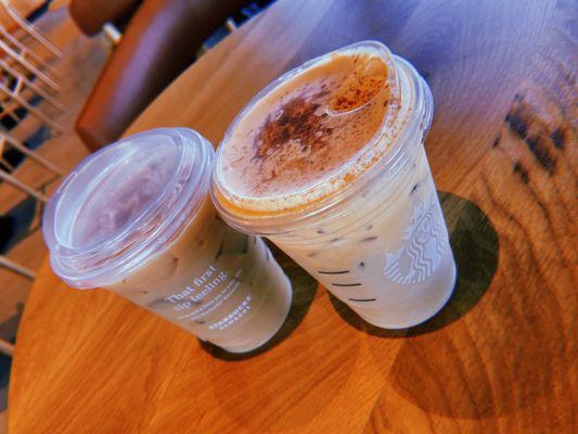 Iced Pumpkin Cream Chai Tea Latte and Iced Vanilla Latte