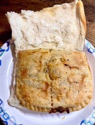 Jerk chicken patty and coco bread