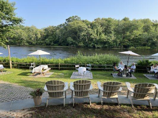 Outdoor seating along River