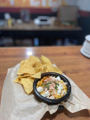 Elote Dip with housemade chips