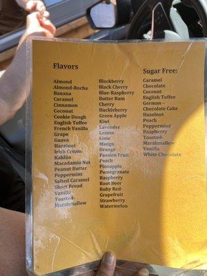 Flavor list menu