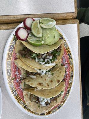 Carne asada, lengua tacos