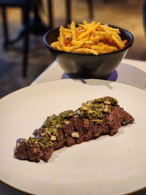 Hanger steak and fries, definitely would recommend.