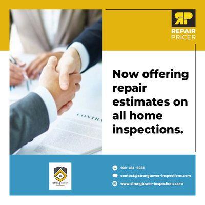 Repair estimates on all home inspections! ask for more info .