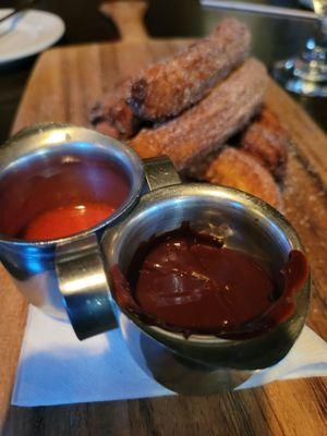 Churros with strawberry and chocolate dipping