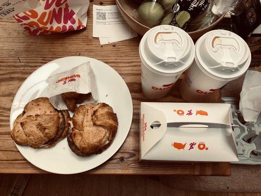 2 croissants, 2 coffees, small munchkins box: nearly $40 !!!  Don't bother a delivery. Even in person too expensive, and slow.