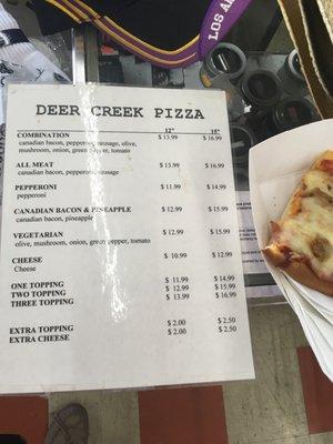 The pizza menu for Deer Creek Pizza at the Deer Creek Store. I lived out here for about two years before realizing this was a thing haha.