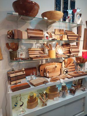 Wooden bowls, utensils and cutting boards