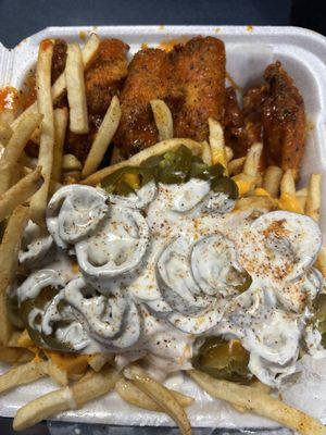 10 piece Chicken Wings Combo with who dat seasoning and loaded fries