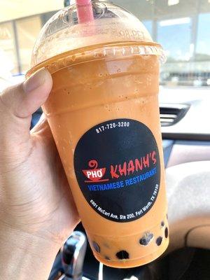 Thai tea shake with boba $5.99