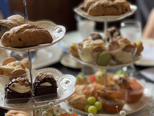 Our homefront tea room with plated treats for the table.