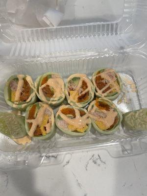 Spicy Salmon Cucumber "premium" roll.