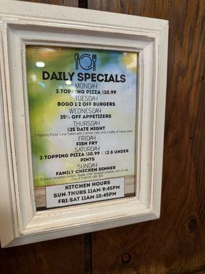 Daily specials