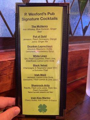 Drink menu