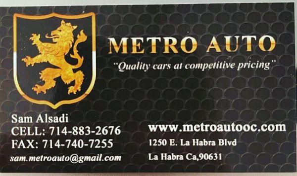 Sam Alsadi Business Card for  MetroAuto.com